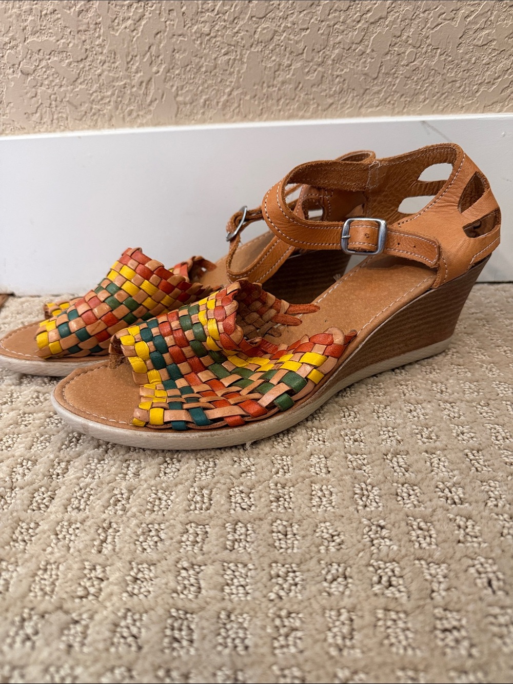 Woven Leather Multi-Color Wedge Sandals - Women's